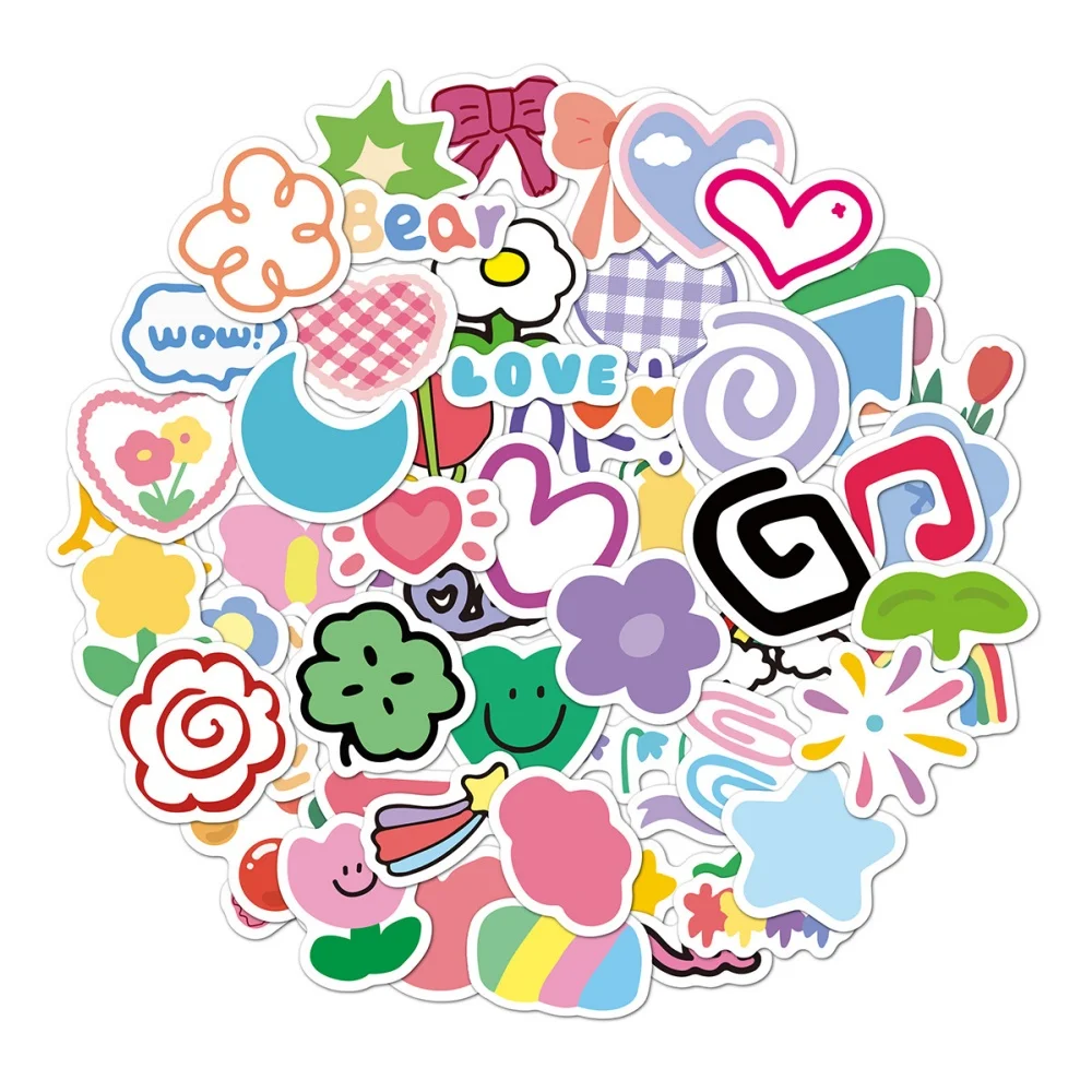 50 Pieces Cute Smile Decal Stickers Small Smiley Flower Stickers for Teens Girls for Notebooks Stationery Phone Water bottles