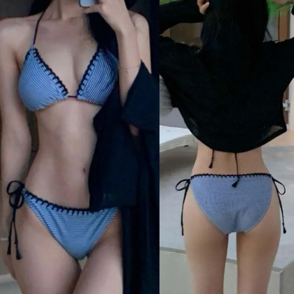 Mode polyvalent Bikini pour femmes bas été maillots de bain rayé deux pièces maillot de bain Style décontracté microélasticité