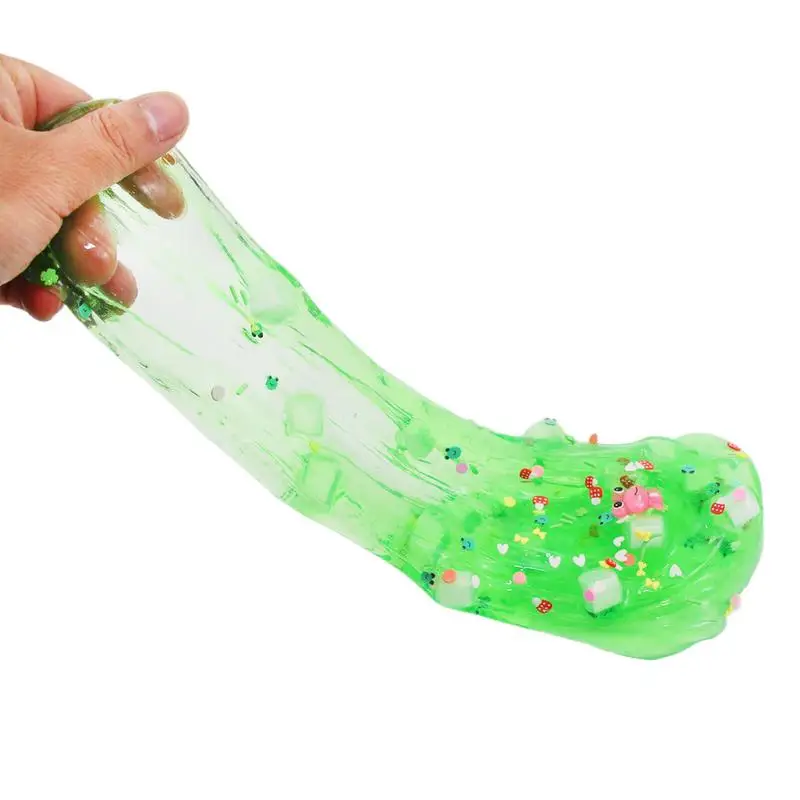 Lama de cristal sapo verde kit de argila de cristal divertido brinquedo diy lama crianças diy pressão reduzindo brinquedo fatias de frutas argila de lama colorida