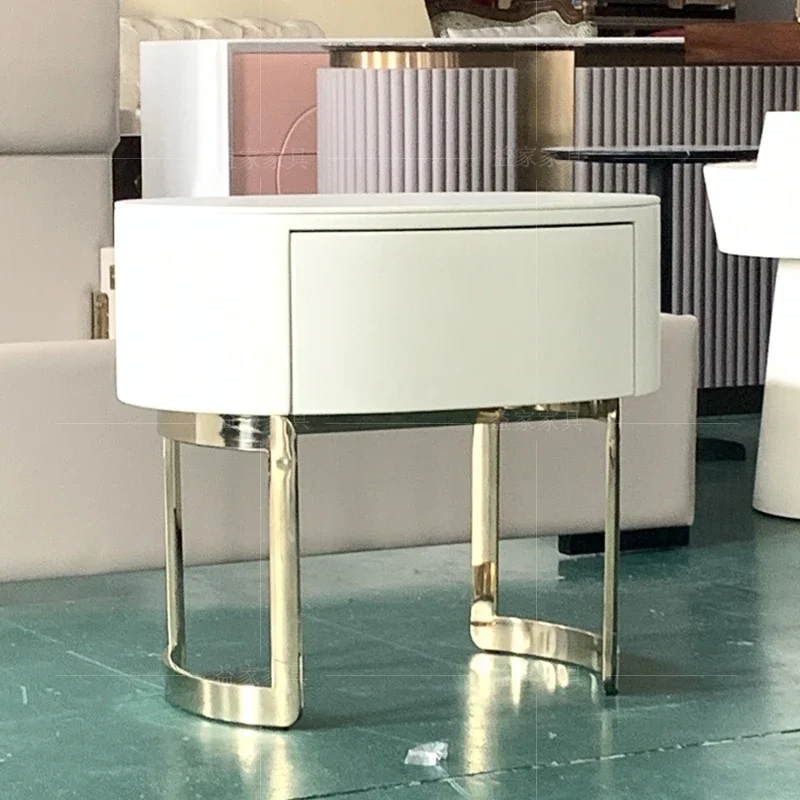 

Solid wood bedside table generation simple beige leather bedroom bedside table