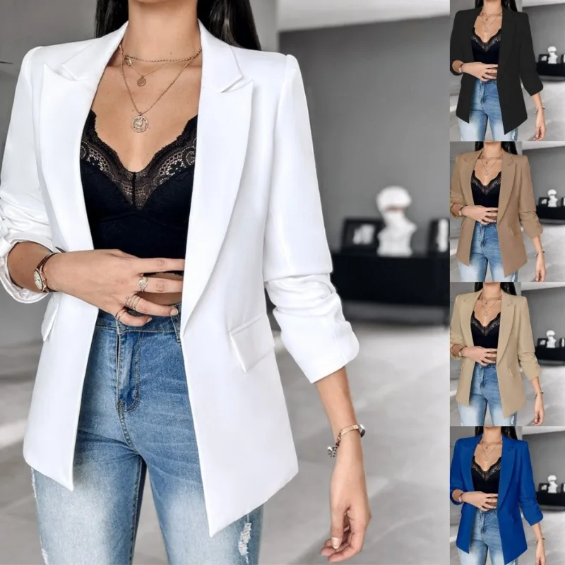 

Long Sleeve Cardigan Coats Women Spring Autumn New Fashion Simple White Blazer Jackets Slim Suit Overcoat Solid Ladies Outerwear