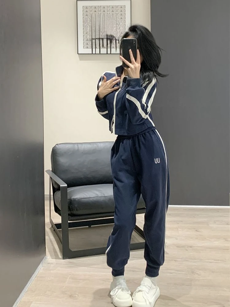 Spring Autumn Women Jacket Two Piece Set Female Sports Suit Casual Oversized Coat Zipper Sweatshirts and Trouser Tracksuits