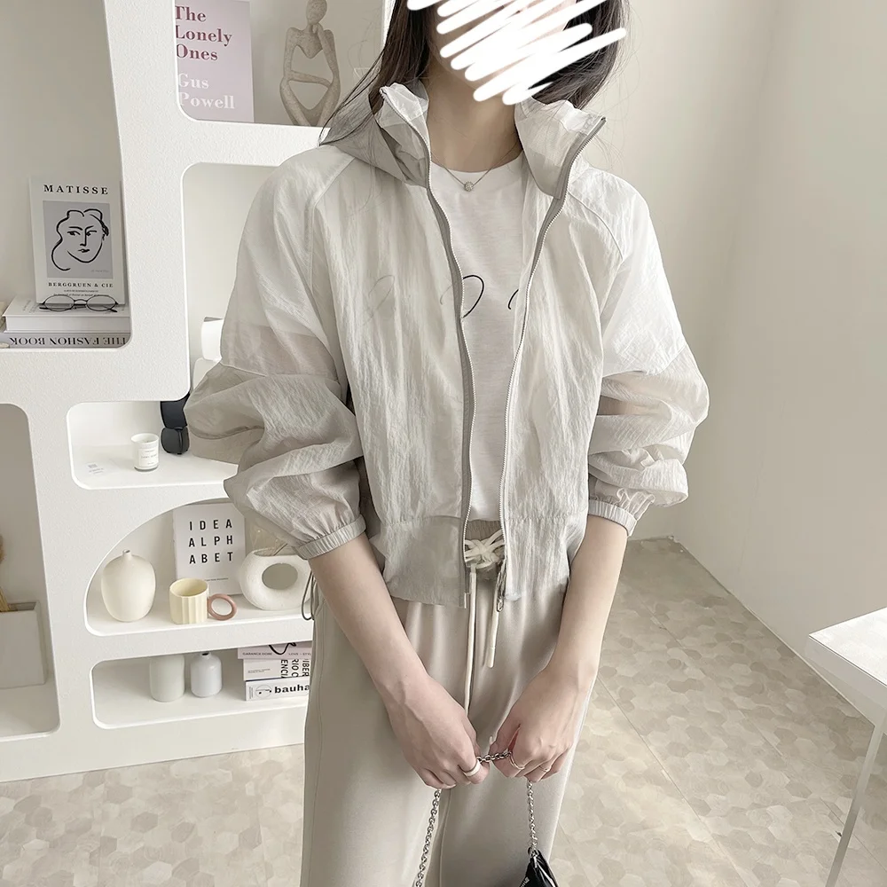 

QPP Commuter Sle Sun Protection Clothing Hoodie Color Blo Versatile Slimming ort Jaet Long Sve Zipper Closure Wome...