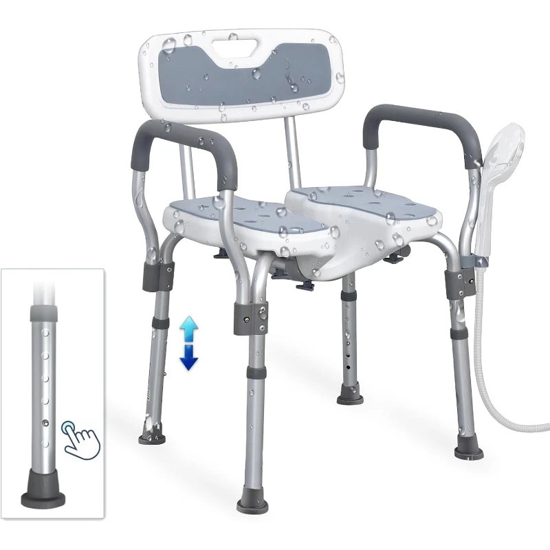 كرسي استحمام BiJun للاستحمام الداخلي، مقعد دش مطور على شكل حرف U كرسي دش عالي التحمل بأذرع وظهر بسعة 400 رطل