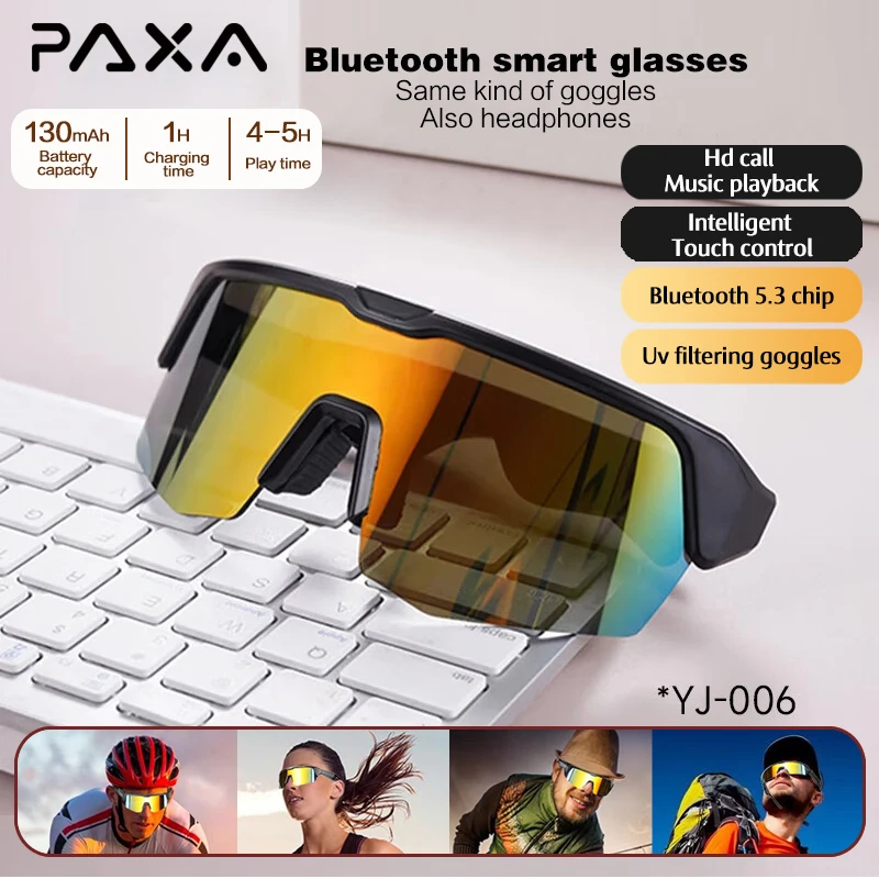 PAXA YJ-006 نظارات مضادة للأشعة فوق البنفسجية لاسلكية ذكية تعمل بالبلوتوث نظارات سماعة الرياضة في الهواء الطلق ركوب الجري HD دعوة تشغيل الموسيقى سماعات