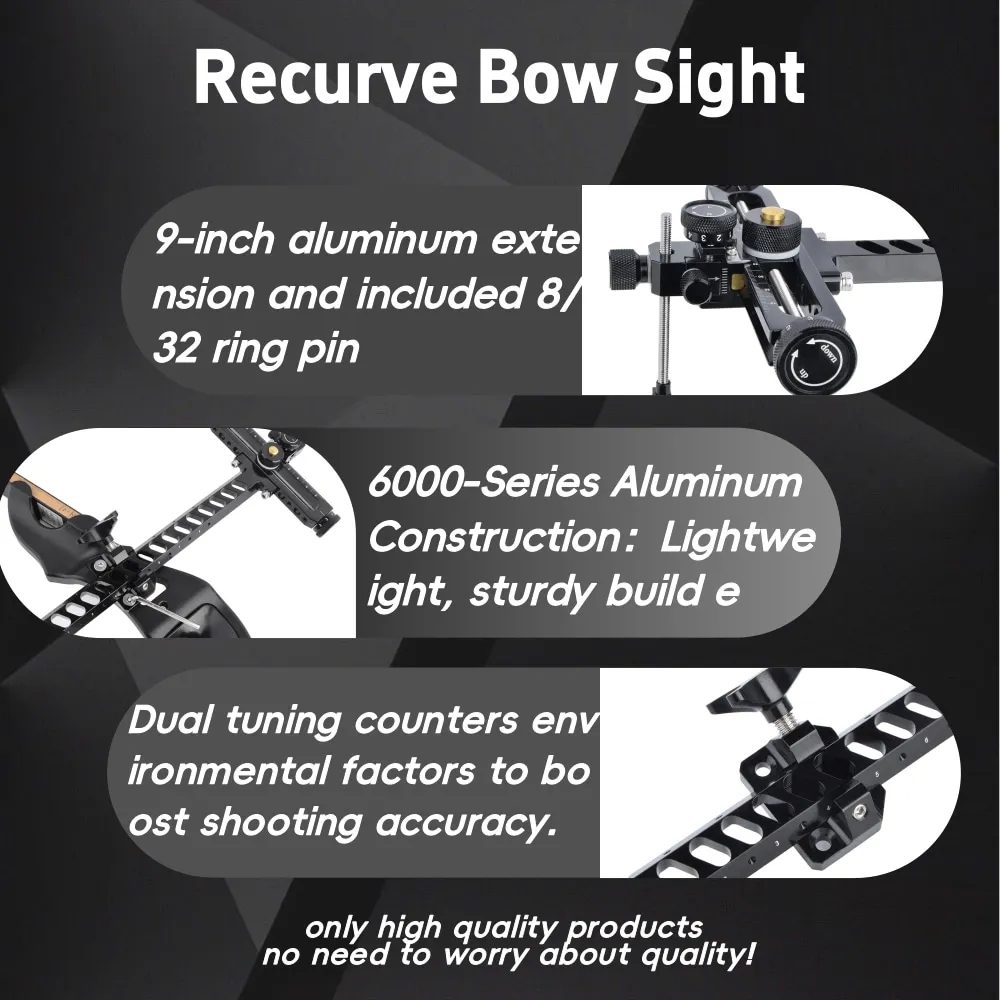 9" Recurve Bow Sight High Accuracy 1 Pin Adjustable Aluminum Alloy Archery Sight for Target Practice Hunting Shooting view 3