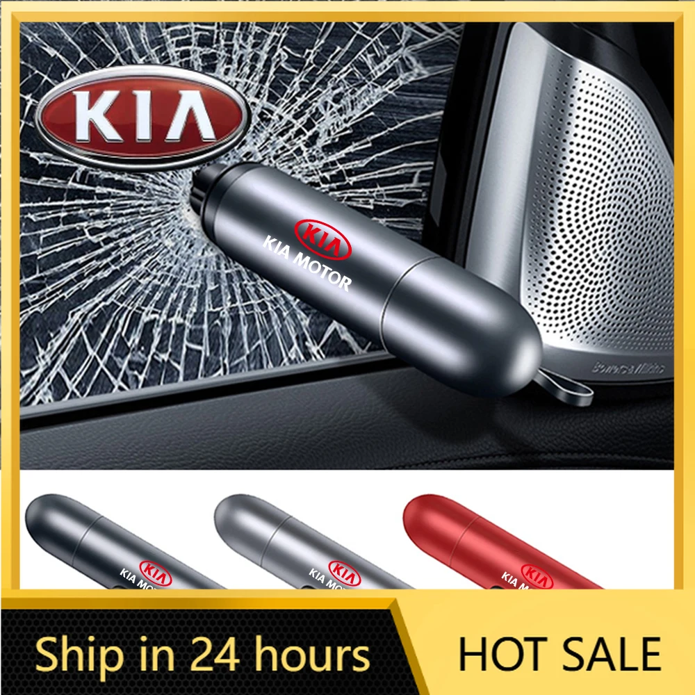 

2026 Hot Car Sticker 1Pcs Car Safety Hammer Seat Belt Cutter 2 In 1 Emergency Rescue Tool For KIA KN Stinger RIO Sorento Picanto
