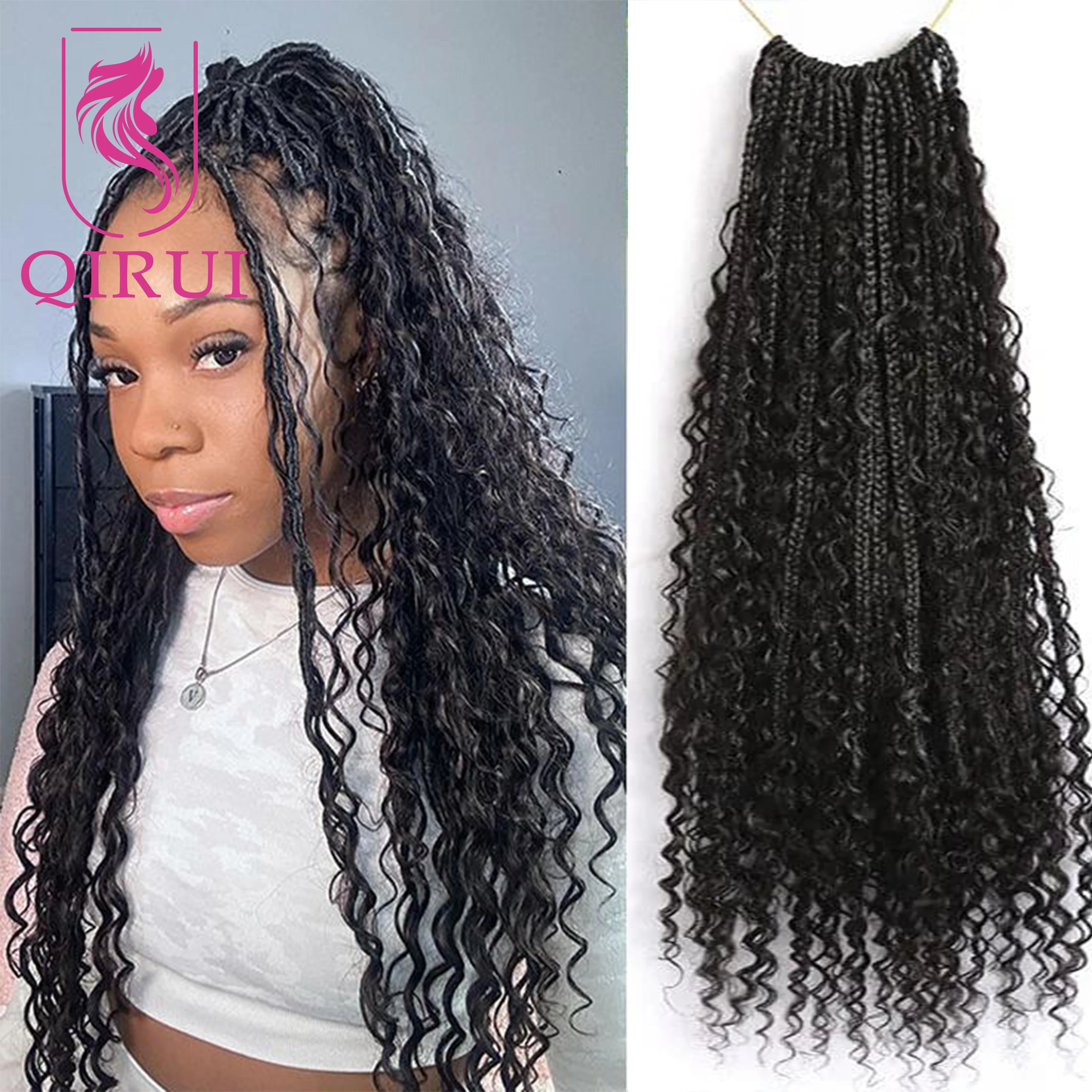 

Crochet Braids Curly Hair Human Hair Curls 14-30inch Boho Box Braids Crochet Hair Pre-looped With Curly Ends Natural Black