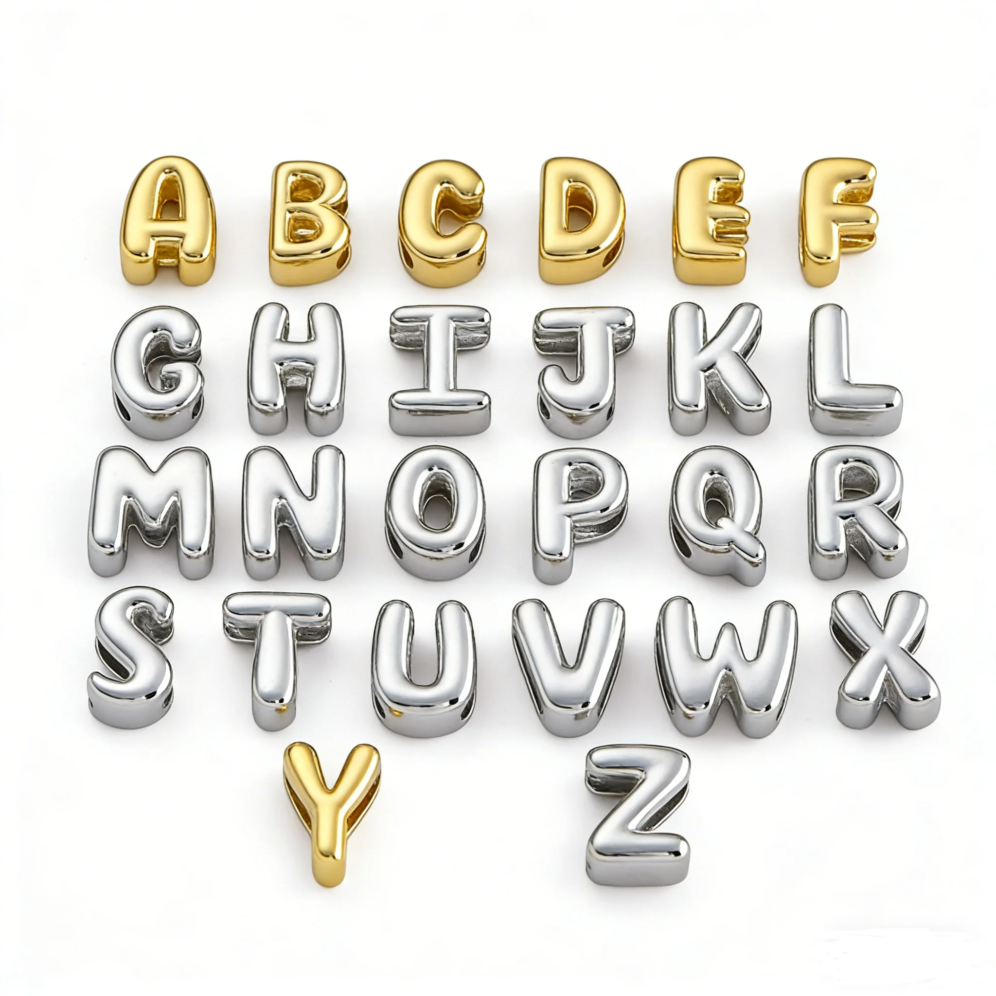 1 Stück Alphabet-Perle Poliertes Design Mini 3D Bubble 26 Buchstaben Charm für DIY Halskette Armband Schmuckherstellung