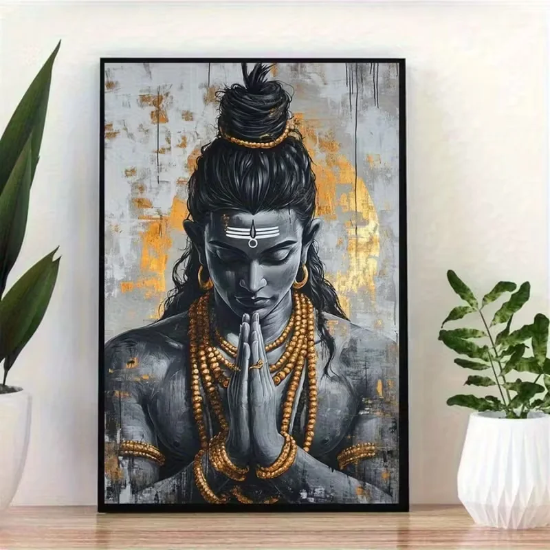 Shiva Prayer Canvas Poster - Unframed, High-Quality Oil Painting Style, Serene Wall Art for Living Room, Bedroom, Office - Perfe