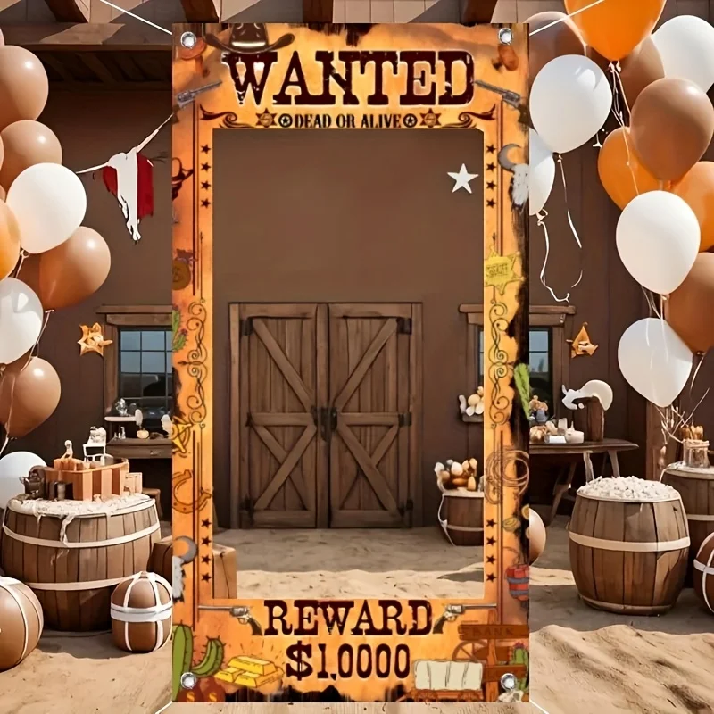 Ein lebendiges Cowgirl-Party-Banner – „Wanted“-Design, mit einem Western-Thema, geeignet für Geburtstage, Taufe und Foto-Requisiten