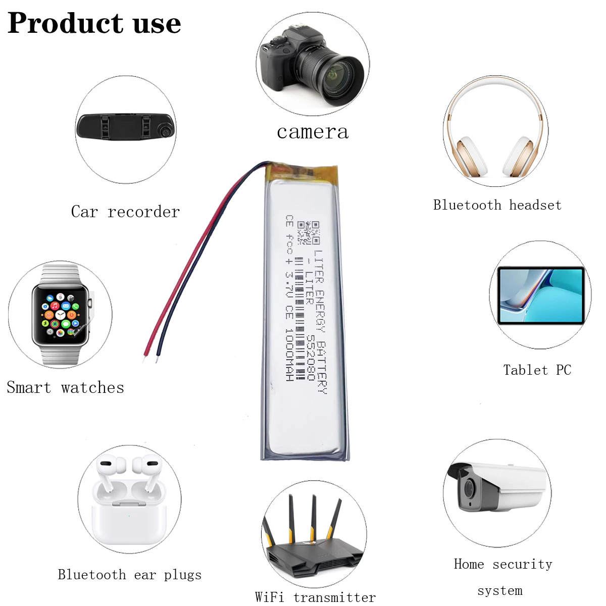 3.7V wbudowany pasek polimerowy w kształcie 552080 1000mah bateria litowa o dużej pojemności do Mp4 Mp5