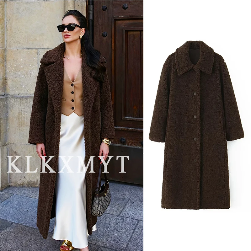 

Women's Overcoat 2025 Autumn Winter New Fashion Laple Long Sleeves Button Coat Female High Street Elegant New Coats