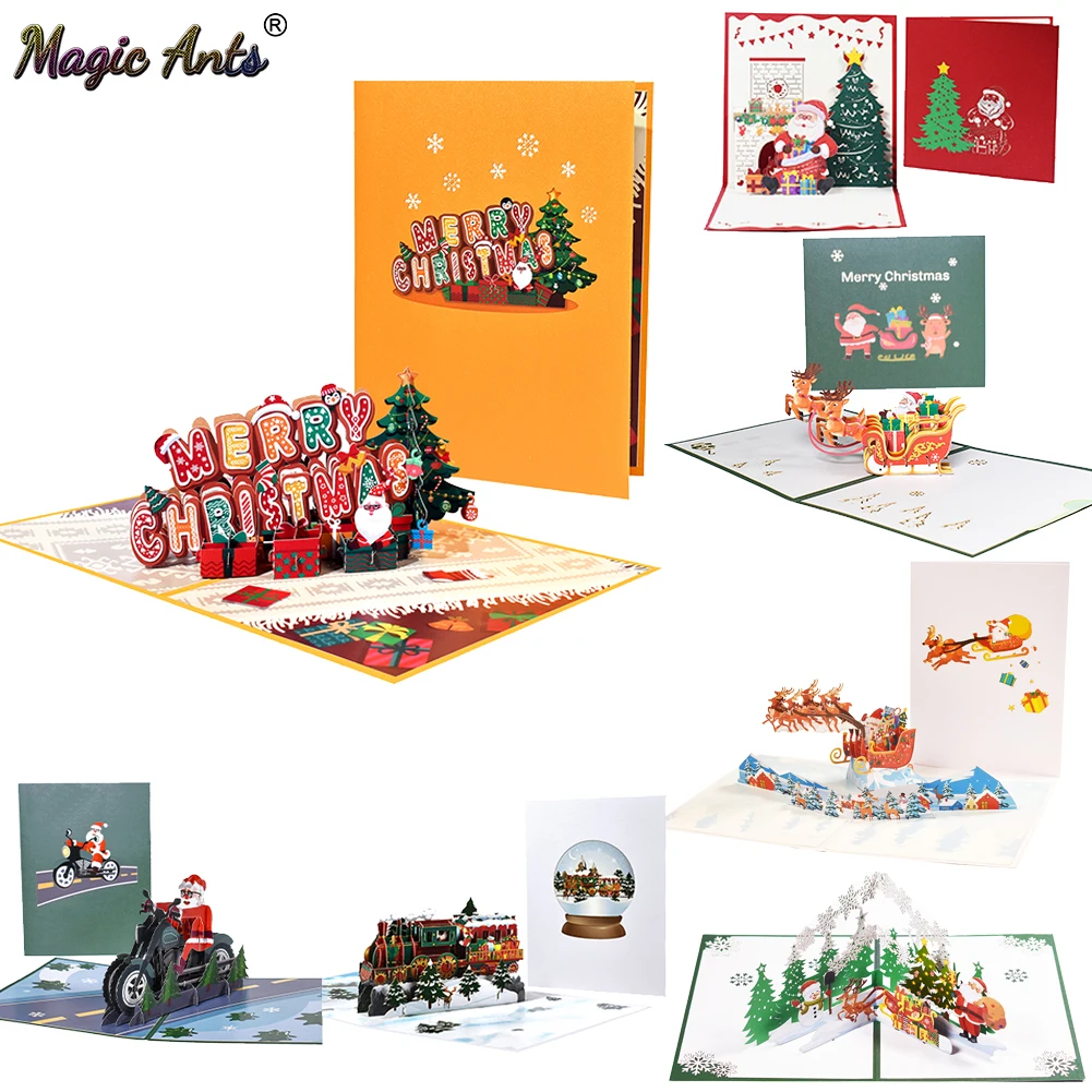 Merry Pop Up Christmas Cards for 3D Holiday Xmas New Year Greeting Cardfor Kids Wife Women Husband Gift