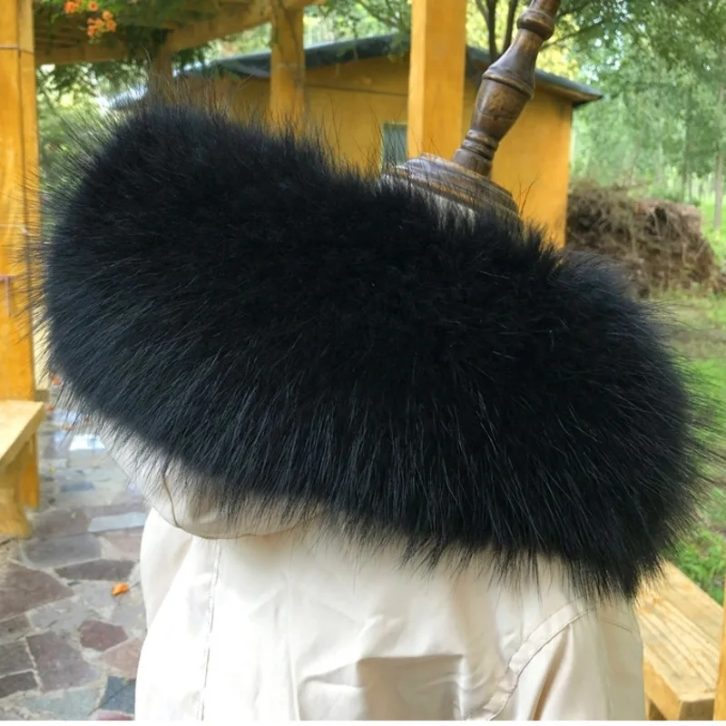 100%Real Raccoon Fur Scarf Natural Fur Black Collar Luxury Warm Large Size Fur Scarf Raccoon Collar Fur Scraves Detachable