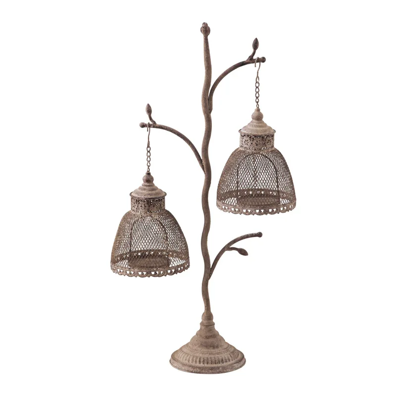 European retro old bird cage wrought iron hollow candlestick living room entrance desktop jewelry balcony garden floor ornament