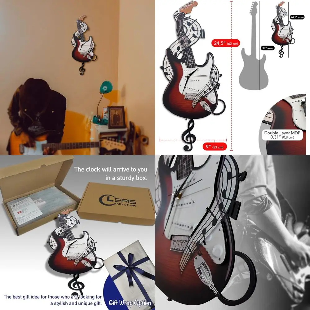 

Electric Guitar Wall Clock, Swinging Clef Wall Clock, Gifts for Musicians, Music Decor, Guitar Gifts, Decor for Music Room. (Ele
