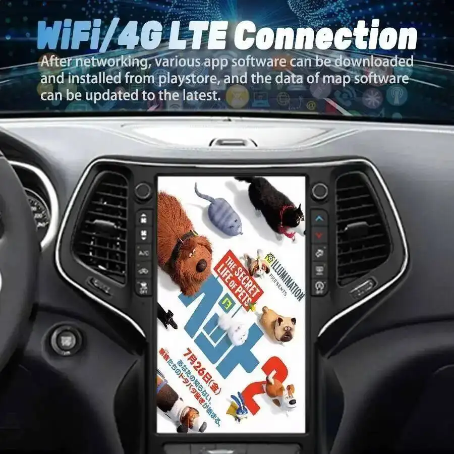 Tela Touch Android de 13,6 Polegadas para Jeep Cherokee 2014 2015-2021 Rádio Automotivo Navegação GPS Reprodutor Multimídia Auto Estéreo Bluetooth