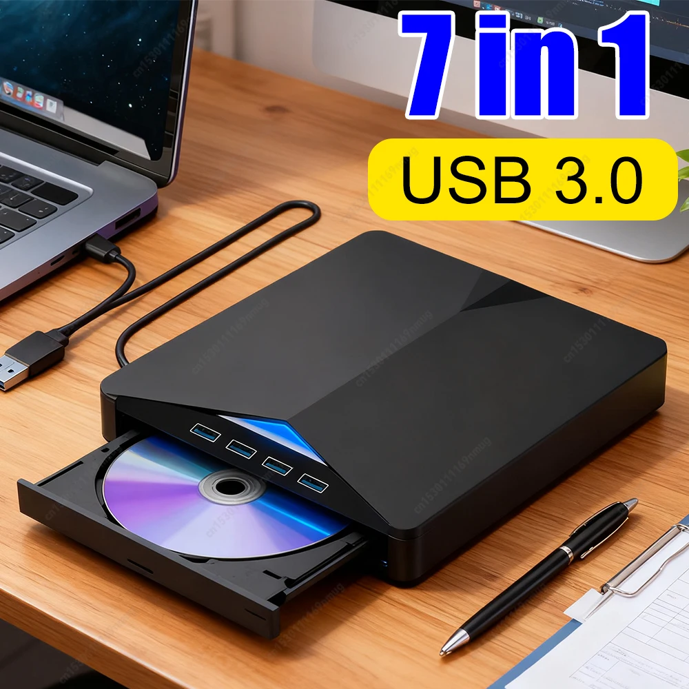 

Внешний мобильный привод USB3.0 Type-C 7 в 1, записывающее устройство для компакт-дисков и DVD, высокоскоростной Plug-and-Play для ПК, ноутбука, ноутбука