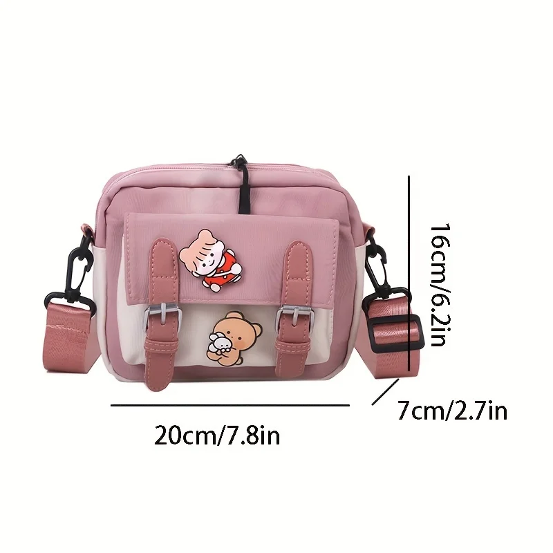 Girl\'s Fashion Nylon Shoulder Bag with Badge, Harajuku Shoulder Bag, Casual Square Cute Messenger Bag For Women Travel Going Out