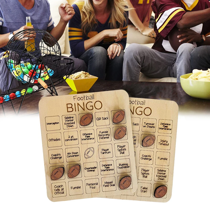 Jeu de Bingo en Bois sur le Thème du dehors, Idéal pour la Famille, Football de Nuit, Baseball, Basket-ball, Maison