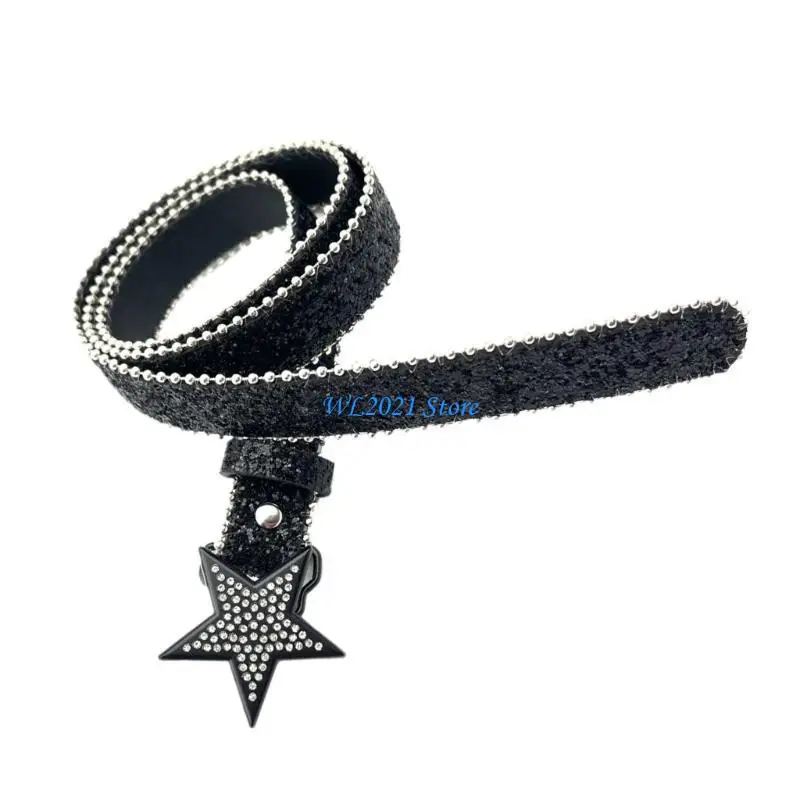

G5GC Women Waist Belt Chain with Glittered Star PU for Street Wearing Belt