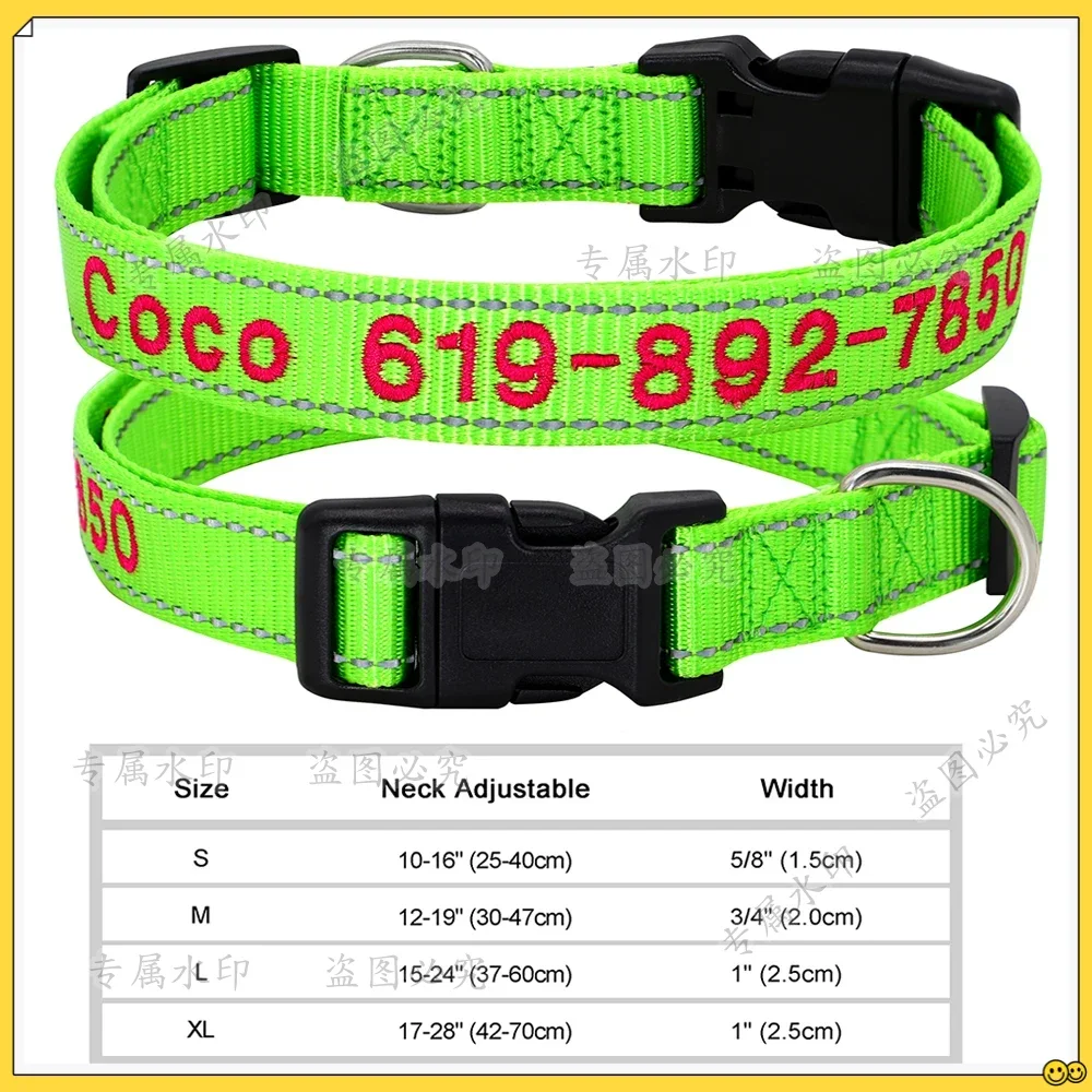 

Adjustable Nylon Embroidered Dog Collar Customized ID Name Accessories Pet Collar Suitable for Small Medium and Large Dogs