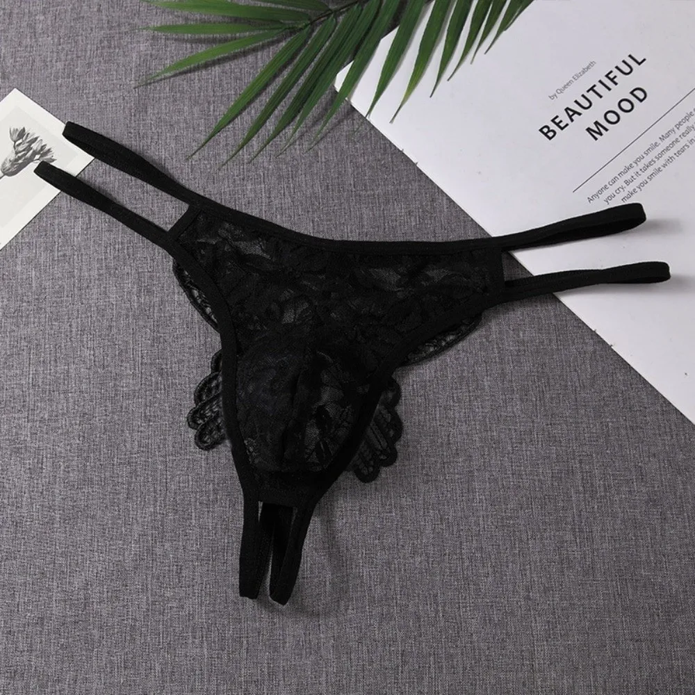 Embroidery Butterfly Men Lace Hollow Thongs Low Waist Thin Mesh Men's Sheer Lace Panties Underwear Bulge Pouch Male Briefs Male