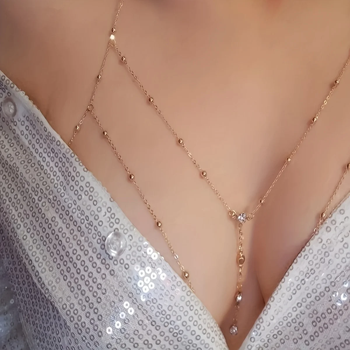 

1pc Easy Korean Synthetic Zirconia Tassel Body Chain Women'S Date Vacation Gift Daily Matching Gift for Girlfriend Friends Suitable for Party Matching