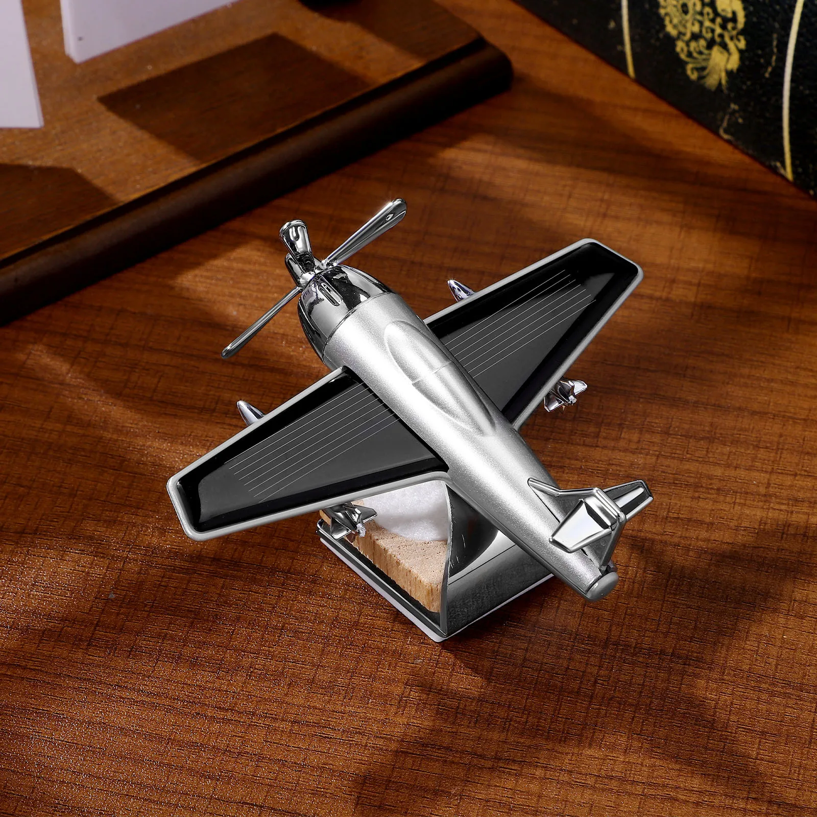 

Car Perfume Diffuser Solar Airplane Ornament Silver Car Interior Decor Aromatherapy Oil Diffuser Turntable Freshener for Auto