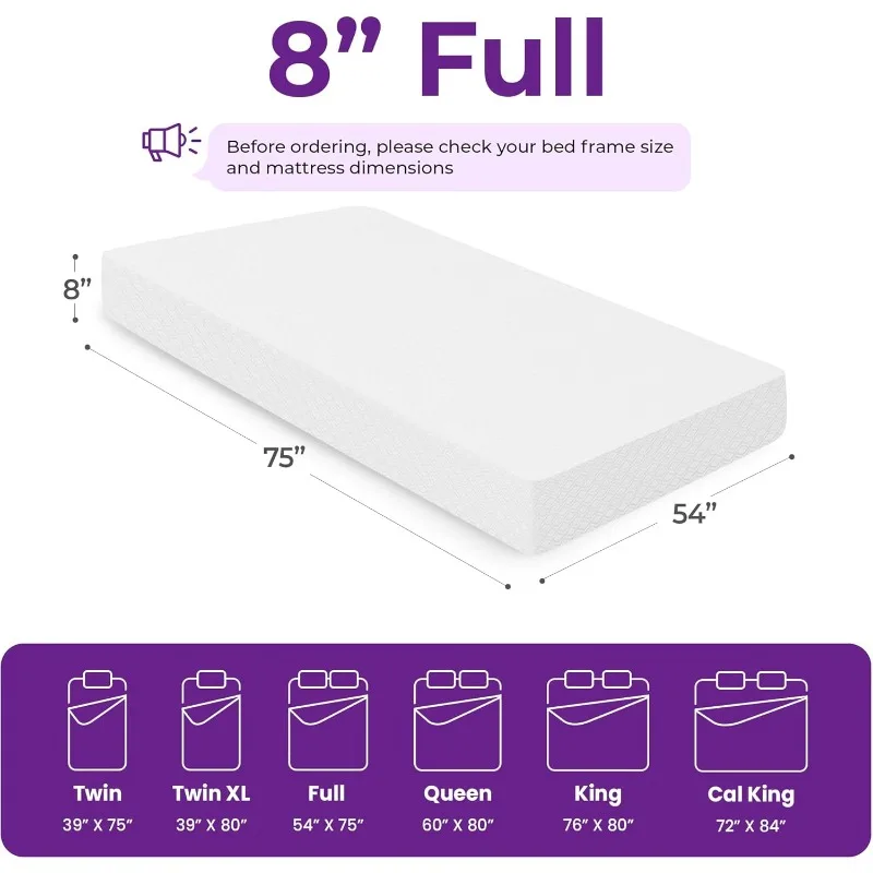 8 Inch Full Cooling Gel Memory Foam Mattress for Cool Sleep Medium Firm CertiPUR-US Certified Mattress in a Box Pressure