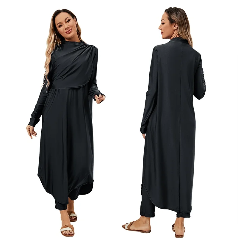 Maillot de Bain Burkini à Manches sulfpour Femme Musulmane, Vêtement à vaccage Rapide, Hijab, 3 Pièces