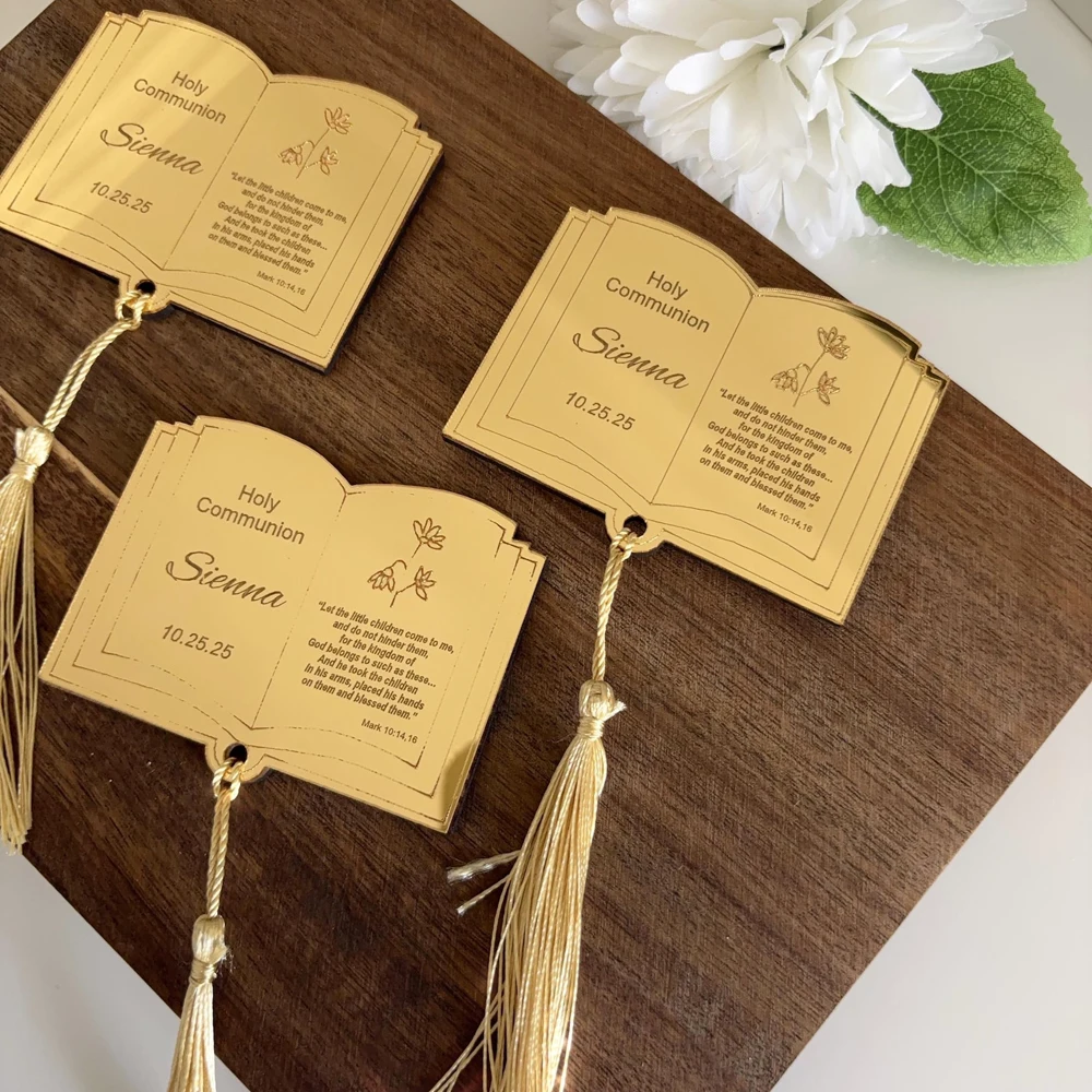 30/50/80pcs Personalized Baptism Name Tags Custom Acrylic Bible Bookmark Christening Communion Favor Mi Bautizo Decor Party Gift