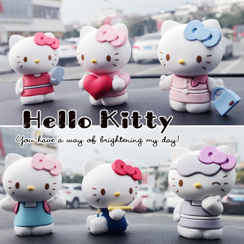 Sanrio Kawaii Hello Kitty Anime Center Console Car Decoration Shake Head Car Ornaments Car Doll Car Accessories Girls Gift Cute