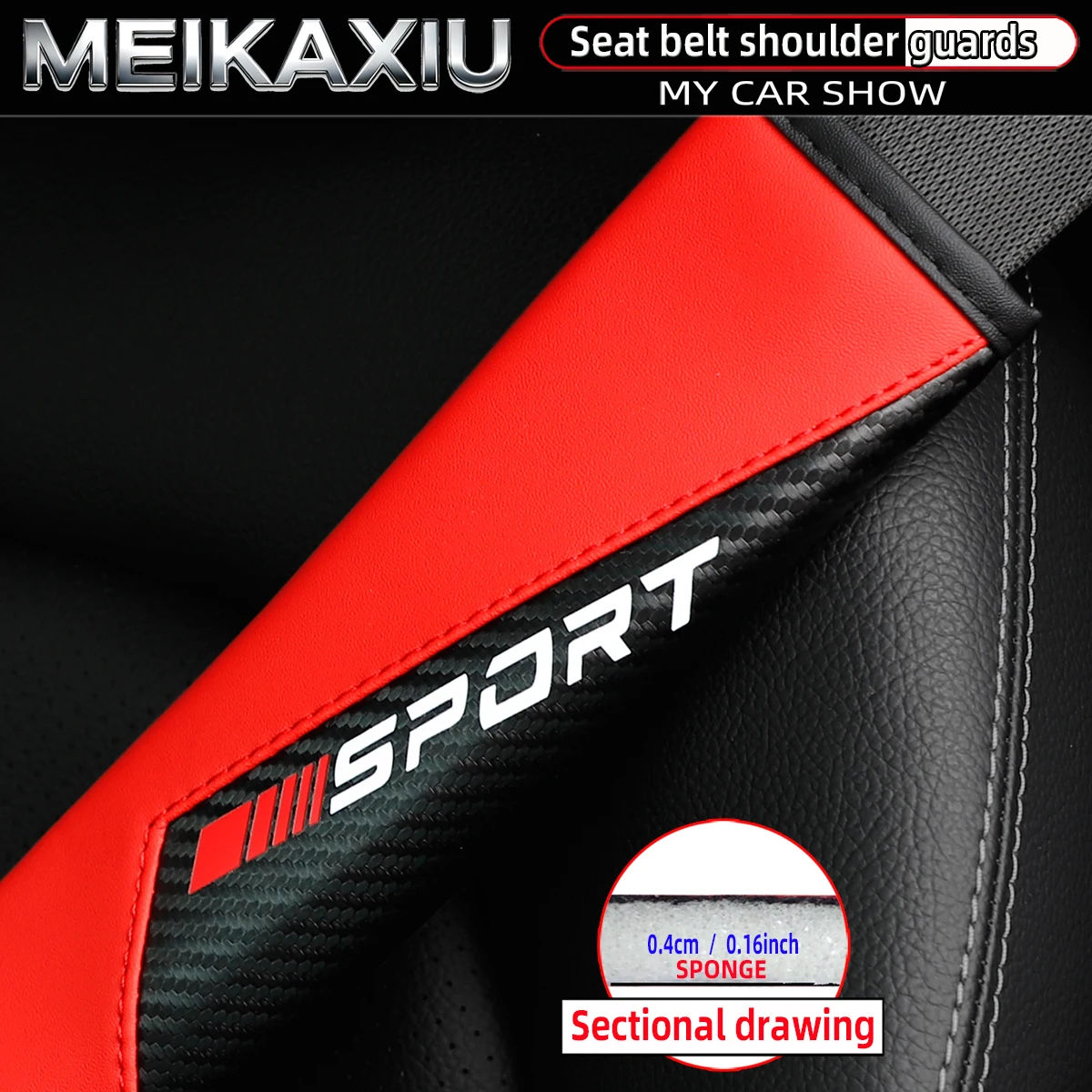 1/2PCS Car Shoulder Guard Kit Carbon Fiber PU Leather Red Lettering SPORT New Safety Belt Decoration Auto Accessory for Women
