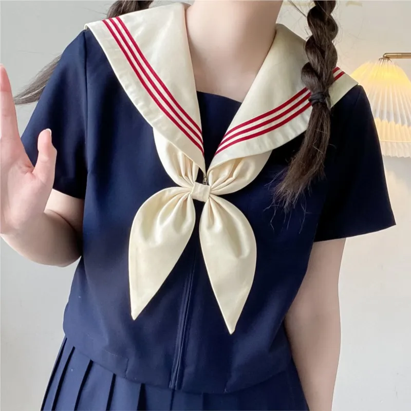 女の子のための日本の学校のユニフォーム、基本的なjkネイビーサイザーのスーツ、卒業式の服、プリーツスカート、アニメコスコスチューム、3ライン