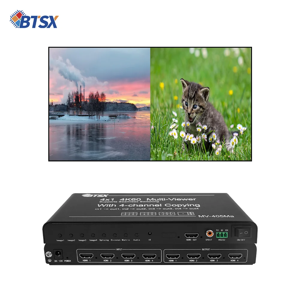 Bitvisus Seamless Switch 4K60Hz HDMI Matrix Splitter 12 Split Modes Multi-Viewer 1x2 1x3 1x4 2x2 Video Wall Controller