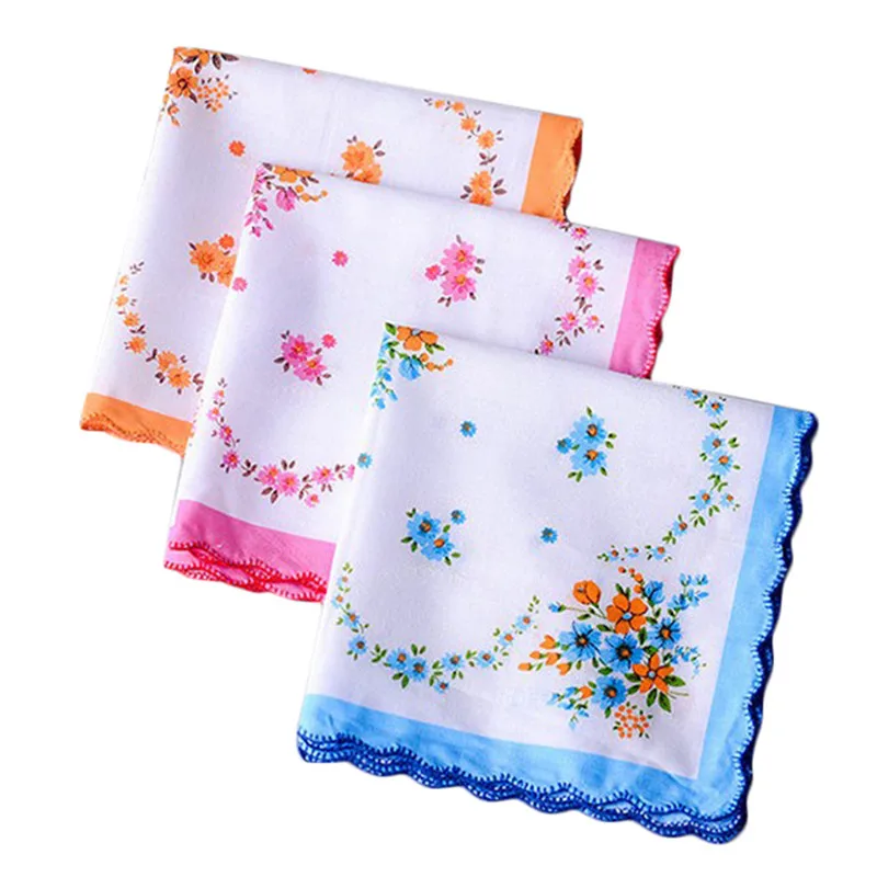 3Pcs 28x28cm Vintage Cotton Women Hankies Embroidered Butterfly Flower Hanky Floral Assorted Cloth Ladies Handkerchief