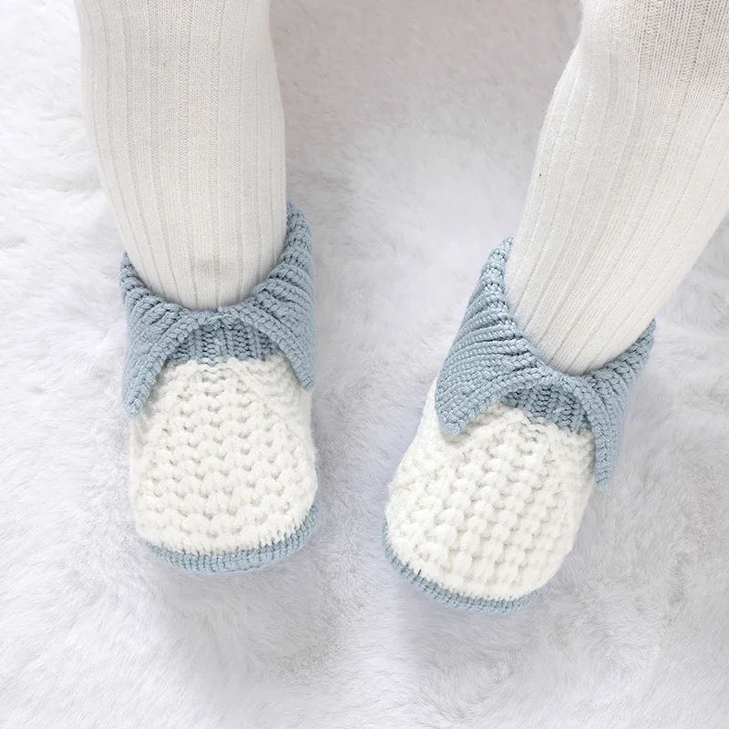 Newborn Baby Shoes Knit Boys Girl Footwear Fashion Cute Solid 0-18M Toddler Clothes Accessories Infant First Bed Boots Patchwork