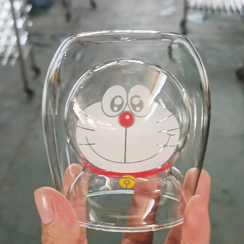 

Doraemon Cute Cartoon Double-layer Glass Cup Heat-insulated Anti-scald Coffee Milk Water Cup Perfect for Holiday Gift Giving
