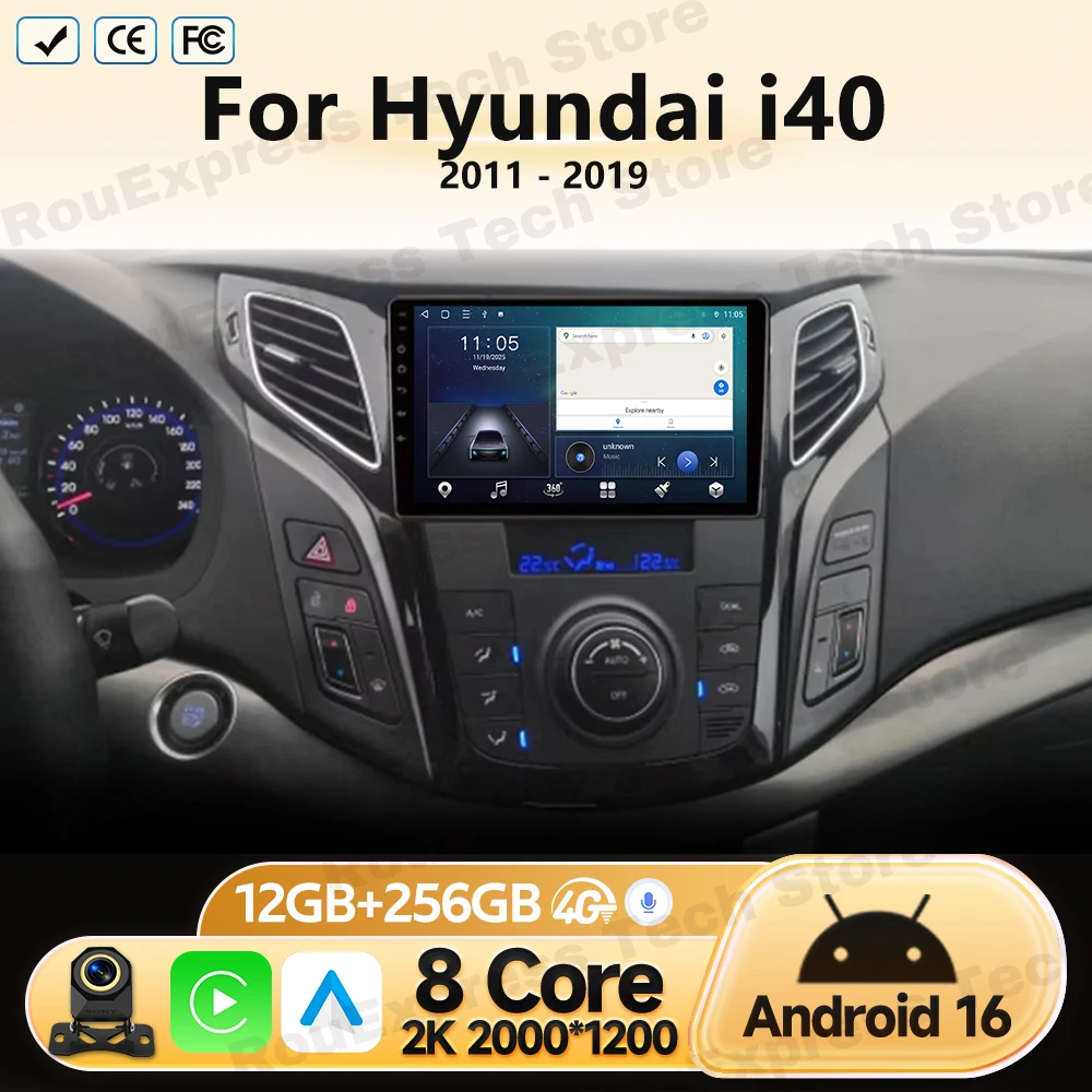 GPS Car Radio For Hyundai i40 2011 2012 2013 2014-2019 Android Carplay Head Unit Multimedia Video Player Navigation No 2Din DVD