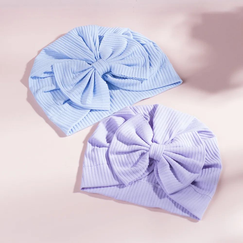 Accessories Baby Girl Cotton Turban Big Bow Hat Toddler Kids Head Wrap Newborn Beanie Solid Color Infant Bonnet Cap 0-2T