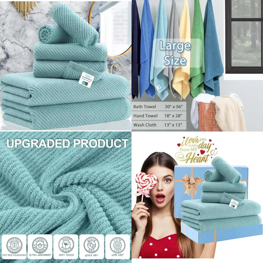 

Набор хлопковых банных полотенец — легкий, толстый, мягкий, быстросохнущий — 6 больших полотенец, 30x56 дюймов, 2 банных, 2 полотенца для рук