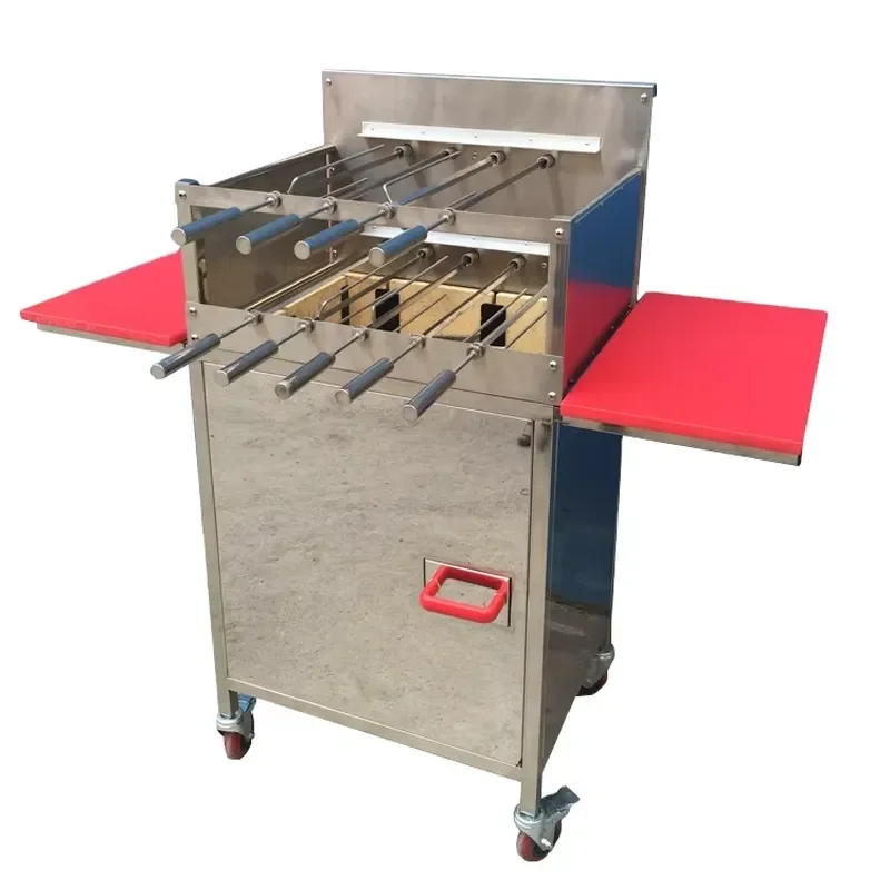 Portable Charcoal BBQ Grill with Rotisserie Kit Outdoor Camping Home Use Stainless Steel Barbecue Smoker for Garden Party