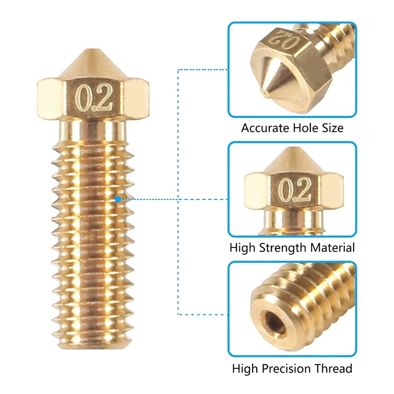 35Pcs Brass Nozzle Kit 0.2Mm 0.3Mm 0.4Mm 0.5Mm 0.6Mm 0.8Mm 1.0Mm 3D Printer Nozzles Extra Extruder Nozzles M6