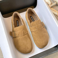 Curly Wool Padded Loafers Women Furry Flats Shoes Ladies Belt Buckle Mary Janes Slip On Furry Boots Faux Suede Mocasines Female