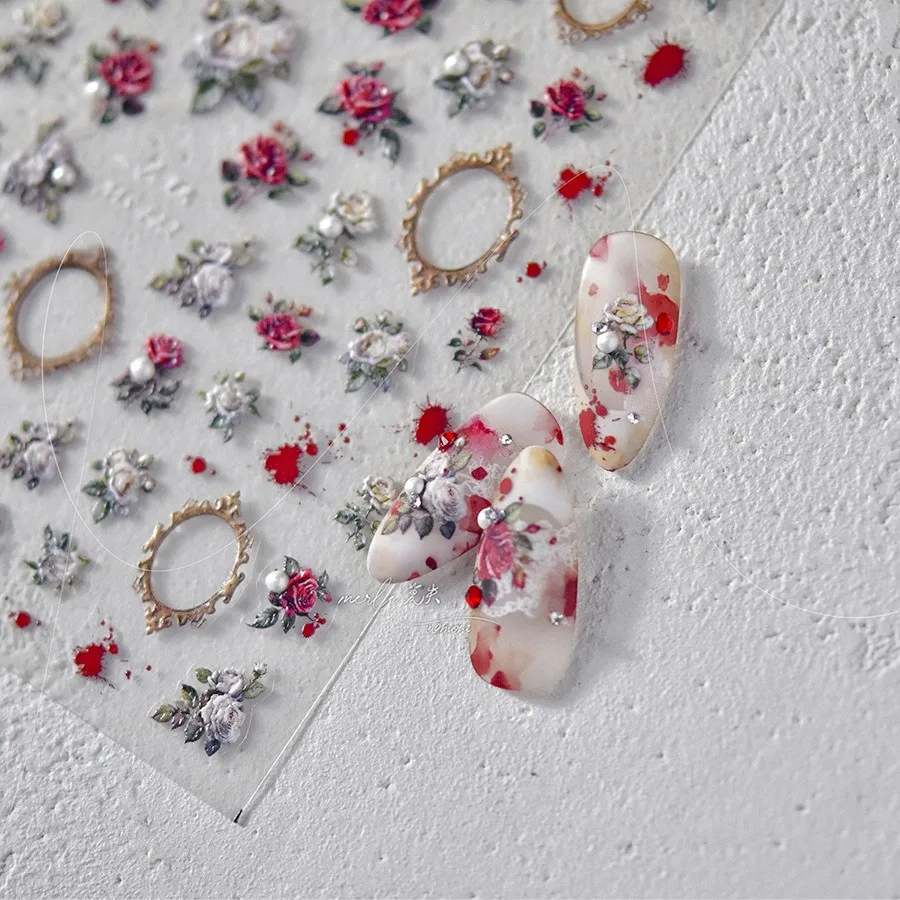 ネイルアート用粘着ステッカー,DIYステッカー,赤,ピンク,パール,カワイイ,春,ピンクの花,装飾アクセサリー,5d,日本製,1個