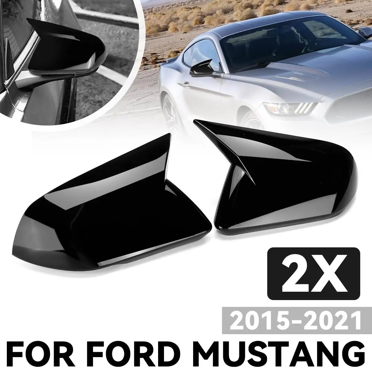 

Pair Rearview Side Mirror Cover Wing Cap Exterior Door Rear View Case Trim Sticker For Ford For Mustang 2015-2021 2020 2019 2018