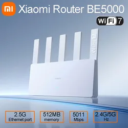 Xiaomi-BE5000 WiFi 7 Roteador, 5011Mbps, Porta de Rede 2.5G, 512MB de Memória, 2.4 GHz, 5GHz, Acesso Dual Broadband Network Security Protection