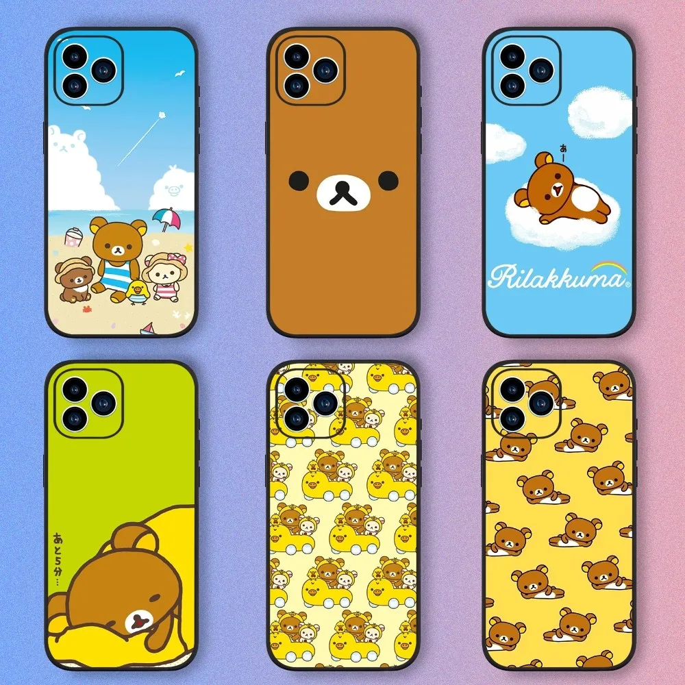 Kawaii R-Rilakkumas Phone Case iPhone 15,14,13,12,11,XS,XR,X,8,7,Pro,Max,Plus,mini Silicone Black Cover